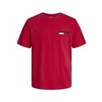 JACK & JONES Erkek tişört, logolu yuvarlak yaka tişört, True Red P4 Küçük Baskı, L