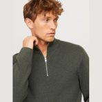 Jack & Jones Erkek Yarim Fermuar Triko Kazak - Milano - 01H - Yeşil - XS