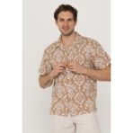 Jack & Jones Etnik Desenli Kısa Kollu Gömlek - Blualijah - Bej
