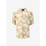 JACK & JONES Geniş Fit Açık Kahve Kısa Kollu Keten Gömlek, XL, JORFARO LINEN AOP OVERSIZED SHIRT S, Açık Kahve, Erkek