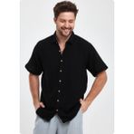 Jack & Jones Heaven 4040 Muslın Yakalı Kısa Kol Erkek Gomlek - Siyah - XL