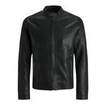 JACK & JONES JJEWARNER JACKET NOOS Erkek Suni deri ceket, Siyah, XXL