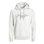JACK & JONES JJFERRIS SWEAT HOOD Erkek Sweatshirt, White Melange, M