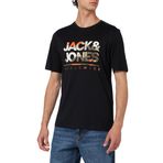 JACK & JONES Jjluke Tee Ss bisiklet yaka erkek tişörtü, Siyah - Turuncu - Yeşil, S
