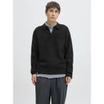 Jack & Jones Jjsoho Ollıe Knıt Splıt Neck Ln Yakalı Kazak - Siyah