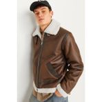 Jack & Jones Jorcole Aviator Jacket Erkek Kürklü Deri Ceket - Kahverengi - Açık Kahverengi