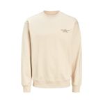 JACK & JONES Jprblachad Branding Sweat Crew Neck Sweatshirt, L, 12261386, Bej, erkek