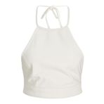 Jack & Jones Jxdora Halterneck Beyaz Denim Crop Denim Top DNM Kadın T-shirt