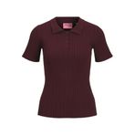 Jack & Jones JXHADLEY kadın örgü polo yaka tişört, Cabernet, S