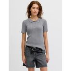 JACK & JONES JXHADLEY TIGHT SS POLO KNIT NOOS Kadın Triko/Kazak Medium Grey Melange XS