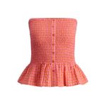 JACK & JONES JXPETRA SEERSUCKER SMOCK TUBE TOP WVN Kadın Tişört Persimmon Orange Checks:Morning Glory S