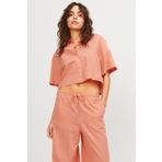 JACK & JONES Kadın Gömlek JXLULU SS CROPPED LINEN BLEND SHIRT WVN, Peach Echo, XS