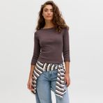 Jack & Jones Kadin Kayik Yaka Strech Fit Tisort - Fifi - 0 - Kahverengi