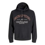JACK & JONES Kapüşonlu Baskılı Sweatshirt, S, 12265823, Siyah, erkek