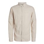 JACK & JONES Koyu Bej Erkek Gömlek JPRCCMAZE LINEN SHIRT L/S BUTTON DOWN LN, S