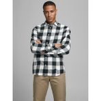 Jack & Jones Slim Fit Uzun Kollu Beyaz-Siyah Erkek Gömlek 12181602 - Beyaz - Siyah