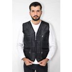 Jack Paul Erkek Siyah Parçalı İçi Kürklü Deri Yelek