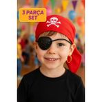 Jack Sparrow Korsan Kostüm Seti 3 Parça – Bandana, Göz Maskesi ve Altın Küpe Aksesuarı