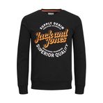 Jack&Jones Mikk Erkek Siyah Bisiklet Yaka Sweatshirt, M, 12236177-BLK