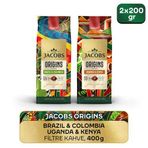 Jacobs Origins Brazil & Colombia + Uganda & Kenya Filtre Kahve 200gr 2'li Paket