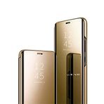 Jacyren Huawei P20 Lite uyumlu, deri kapaklı kılıf, ayna cep telefonu kılıfı, P20 Pro koruyucu kılıf, 360° sert polikarbonat, yarı saydam görünüm, Miroir darbeye dayanıklı kapak, stant fonksiyonlu, çanta kılıf P20, altın, HuaweiP20