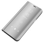 Jacyren Kılıf Samsung A41 Deri Kılıf, Cep Telefonu Kılıfı Ayna Koruyucu Kılıf Flip Çanta Case Cover Samsung A11 M11, Stand Özelliği Arka Kapak Tampon Kılıf Samsung A21, Gümüş, A41