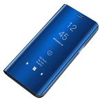 Jacyren Samsung Galaxy Note20 için kılıf deri kapaklı kılıf ayna cep telefonu kılıfı Galaxy Note20 koruyucu kılıf 360 derece sert polikarbon darbeye dayanıklı kapak stand fonksiyonu koruma kılıf Note20 kılıf (mavi)