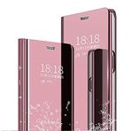 Jacyren Samsung S6 Deri Kılıf, Cep Telefonu Kılıfı Ayna Koruyucu Kılıf Flip Çanta Case Cover Samsung S6 Edge, Stand Özelliği Arka Kapak Tampon Kılıf Samsung S6 Edge+ (S6 Edge, Pembe Altın)