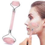 Jade Roller Pembe Yüz Masaj Aleti Cilt Yenileme Doğal Kuvars Taşı Havlu