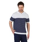 JAEN Erkek Beyaz-Lacivert Pamuk Karışımlı Kendinden Çizgili Slim Fit Polo Yaka Triko T-Shirt Beyaz-Lacivert 3XL