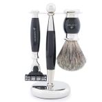 Jag Shaving Tıraş Seti - 3 Parçalı Tıraş Seti Ve Tıraş Fırçası - 3 Tıraş Bıçağı Emniyetli Jilet - Süper Porsuk Kılı Tıraş Fırçası - Tıraş Standı - Hediye Seti Olarak Siyah Tıraş Seti