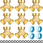 JaGely 8'li Paket Bahçe Hortumu Ayırıcı 2 Yollu Ağır Hizmet Tipi Pirinç Hortum Tıkaç Adaptörü Y Valf Bahçe Hortumu Konektörü 3/4 "İnç Dişli Splitter Adaptörü 16 Lastik Hortum Yıkayıcı ile