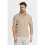 Jaguar Erkek Bej Pamuk Karışımlı Çekmeyen Likralı Kumaş Yırtmaç Detaylı Slim Fit Polo Yaka Tişört