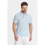 Jaguar Erkek Buz Mavi Pamuk Karışımlı Çekmeyen Likralı Kumaş Yırtmaç Detaylı Slim Fit Polo Yaka Tişört - 3XL