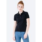 JAHR MARC Siyah Klasik Düğmeli Polo Yaka Kadın T-Shirt