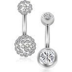 Jaida Moda Kadın 2 Adet Cerrahi Çelik Göbek Piercing 2 Ayrı Model - Standart - Gümüş