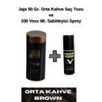 Jaja 50 Gr. Orta Kahve Hair Fiber Saç Tozu,Topik + Vexx 100 Ml. Sabitleyici Sprey Set