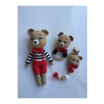 Jaju Baby Amigurumi Kırmızı Ayıcık 29 cm Çıngırak ve Emzik Zinciri Üçlü Set