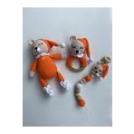 Jaju Baby Amigurumi Turuncu Uykucu Ayıcık 22 cm Çıngırak ve Emzik Zinciri Üçlü Set