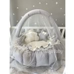 Jaju Baby Düz Gri Tasarım Lüx Oyun Minderi Babynest Cibinlik Tül Oyuncak Aparat Set
