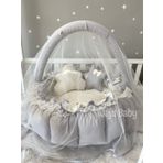 Jaju Baby Düz Gri Tasarım Lüx Oyun Minderi Babynest Cibinlik Tül Oyuncak Aparat Set