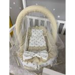 Jaju Baby Gold Mickey Kombineli Cibinlik ve Oyuncak Askılı Lüx Tasarım Fırfırlı Babynest Set - Cappuccino