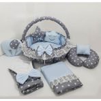 Jaju Baby Gri Yıldız Mavi Tasarım Lüx Oyun Minderi Babynest 8 Parça Set