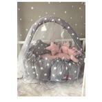 Jaju Baby Gri Yıldız Pudra Tasarım Lüx Oyun Minderi Babynest Cibinlik Tül Oyuncak Aparat Set