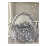 Jaju Baby Gri Yıldızlı Açılır - Kapanır Oyun Minderi Cibinlik Aparatlı Babynest