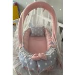 Jaju Baby Gri Yıldızlı Pudra Cibinlik Ve Oyuncak Askılı Lüx Tasarım Babynest