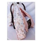 Jaju Baby Ikili Puset Örtü Minder Seti Çift Katlı Ponponlu Müslin Pike%100 Organik Pamuk Set