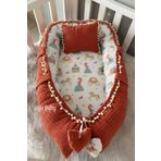 Jaju Baby Kiremit Örgü Kumaş ve Müslin Kumaş Ponponlu Babynest