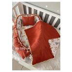 Jaju Baby Kiremit Örgü Pike Kumaş Ve Müslin Kumaş Ponponlu 3'lü Babynest Set