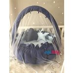 Jaju Baby Lacivert - Mavi Tasarım Lüx Oyun Minderi Babynest Cibinlik Tül Oyuncak Aparat Set